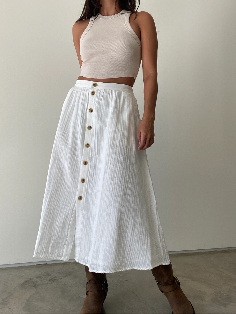 Button-Front White Maxi Skirt — Effortless Everyday Style